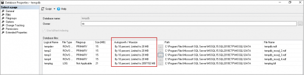 Configure TempDB data files size