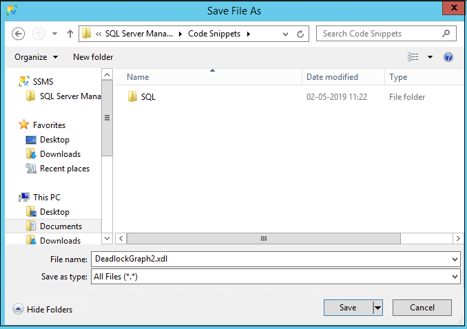 save deadlock XML to view deadlock graoh