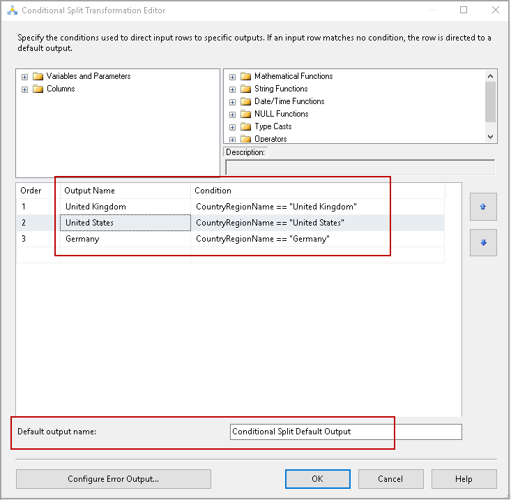 Specify the Conditions to split data