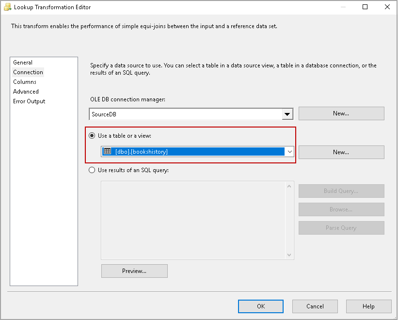 Specify the destination table
