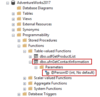 SQL Server Management Studio table-valued functions location