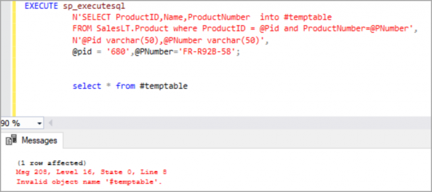 temp table in dynamic SQL