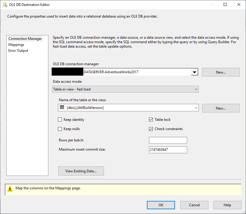 Configuring Destination Tables