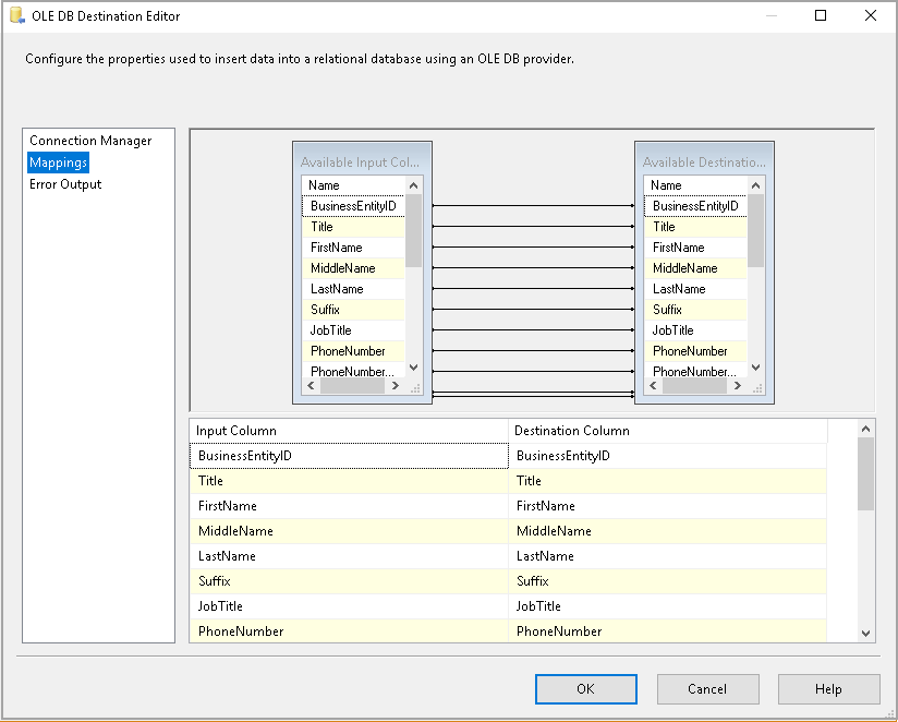 View the mapping beteen the input and output column