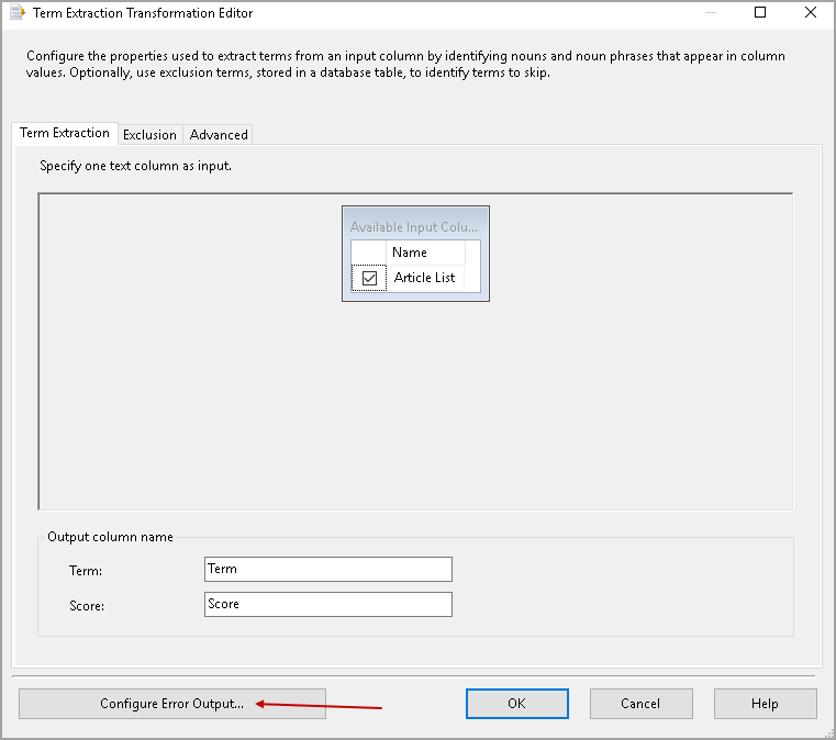 Configure error output