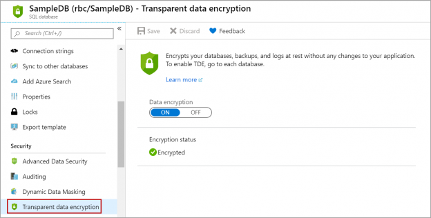 Transparent data encryption on Azure single database