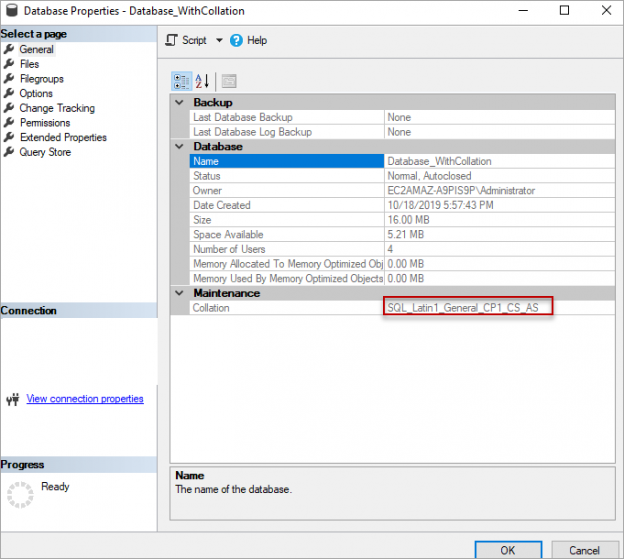 database level collation