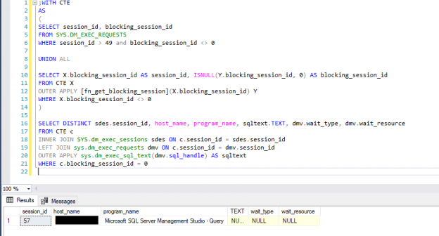List SQL Blocking Chain by Recursive CTE