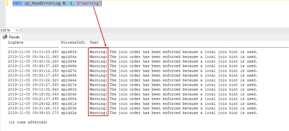 error logging results to databases mml