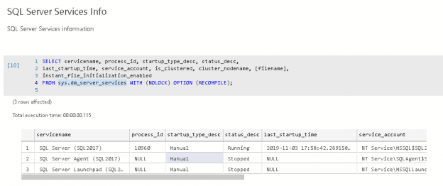 SQL Server Services Info