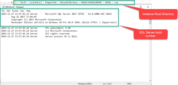 SQL Server version number in ERRORLOG file