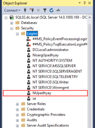 Connected to the SQL02 