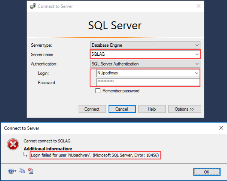 Failed to connect to SQLAG