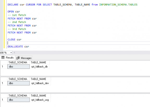 Fetch rows from SQL cursor without storing result into variables