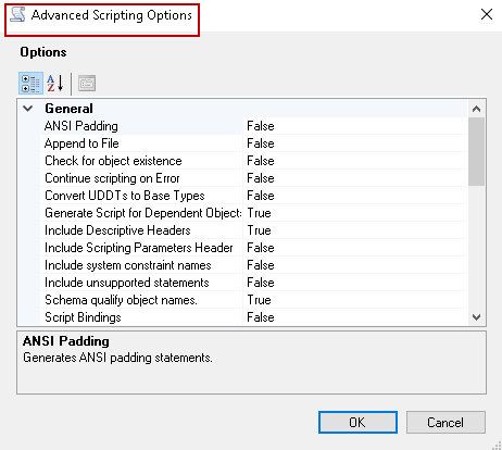 Advanced Scripting Options.