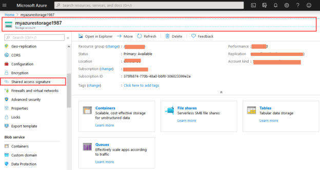 Azure blob storage home page