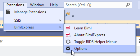 BimlExpress extension menu strip