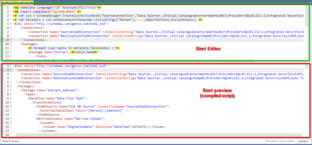 Biml code editor and preview in Visual studio