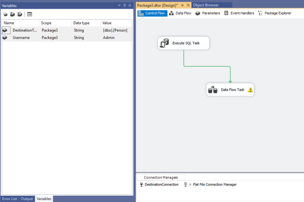 Create SSIS package control flow screenshot
