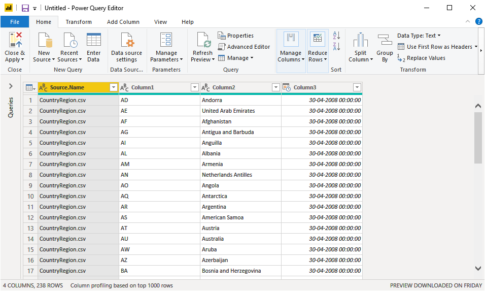 excel 2016 query editor load first 50 columns