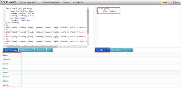 How to execute a query in SQL Fiddle