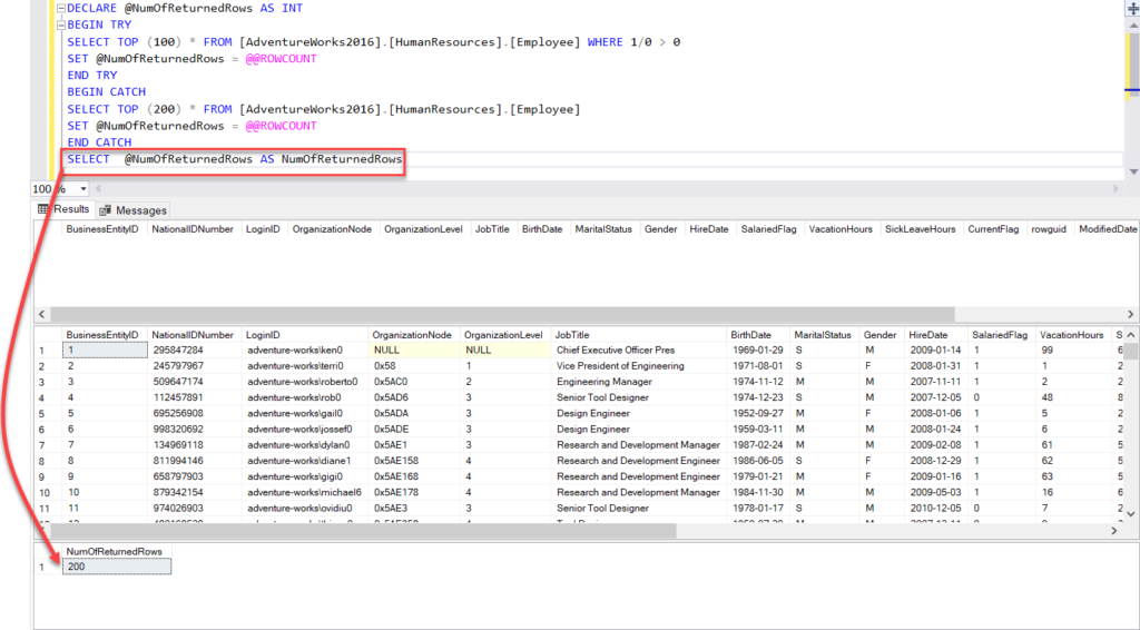 Sql Rowcount Example