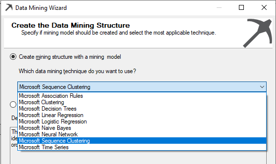 Selection of Microsoft Sequence Clustering.