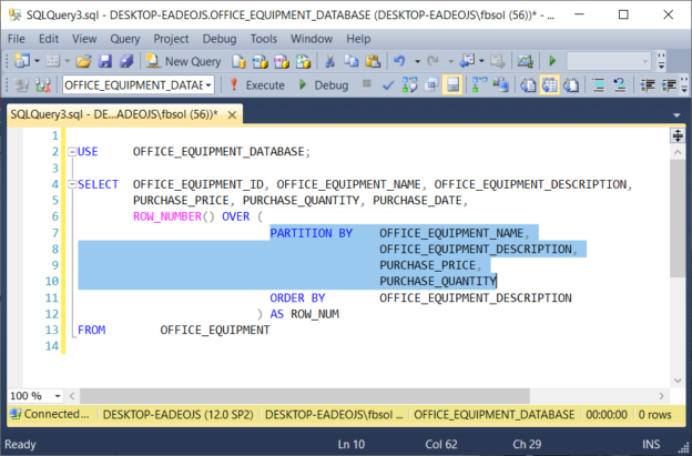 The T-SQL PARTITION BY clause in a ROW_NUMBER() function.