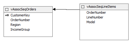 vAssocSeqOrders and vAssocSeqLineItems views in the data source view.