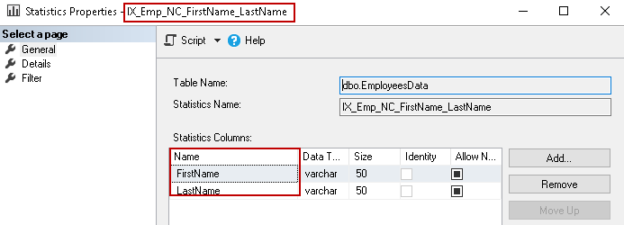 Composite key SQL Server Update statistics