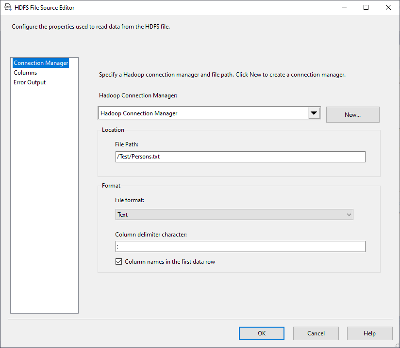 HDFS File source editor