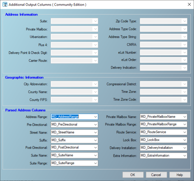 Parsed address columns