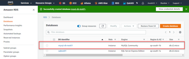 RDS MySQL Environment Created Successfully