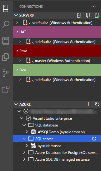 Filter subscription and display database services.