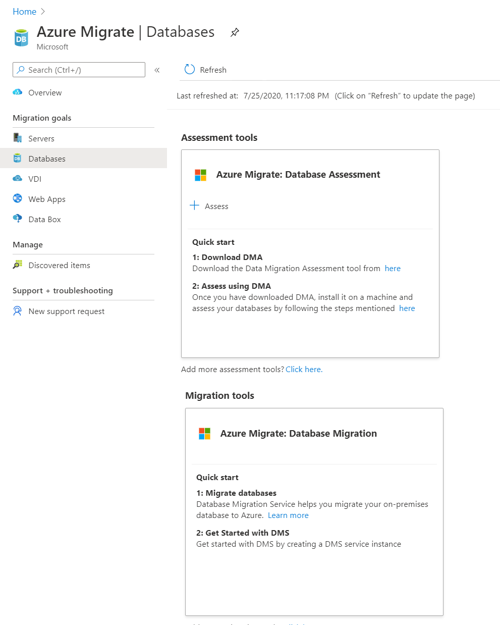 Assess and Migrate steps
