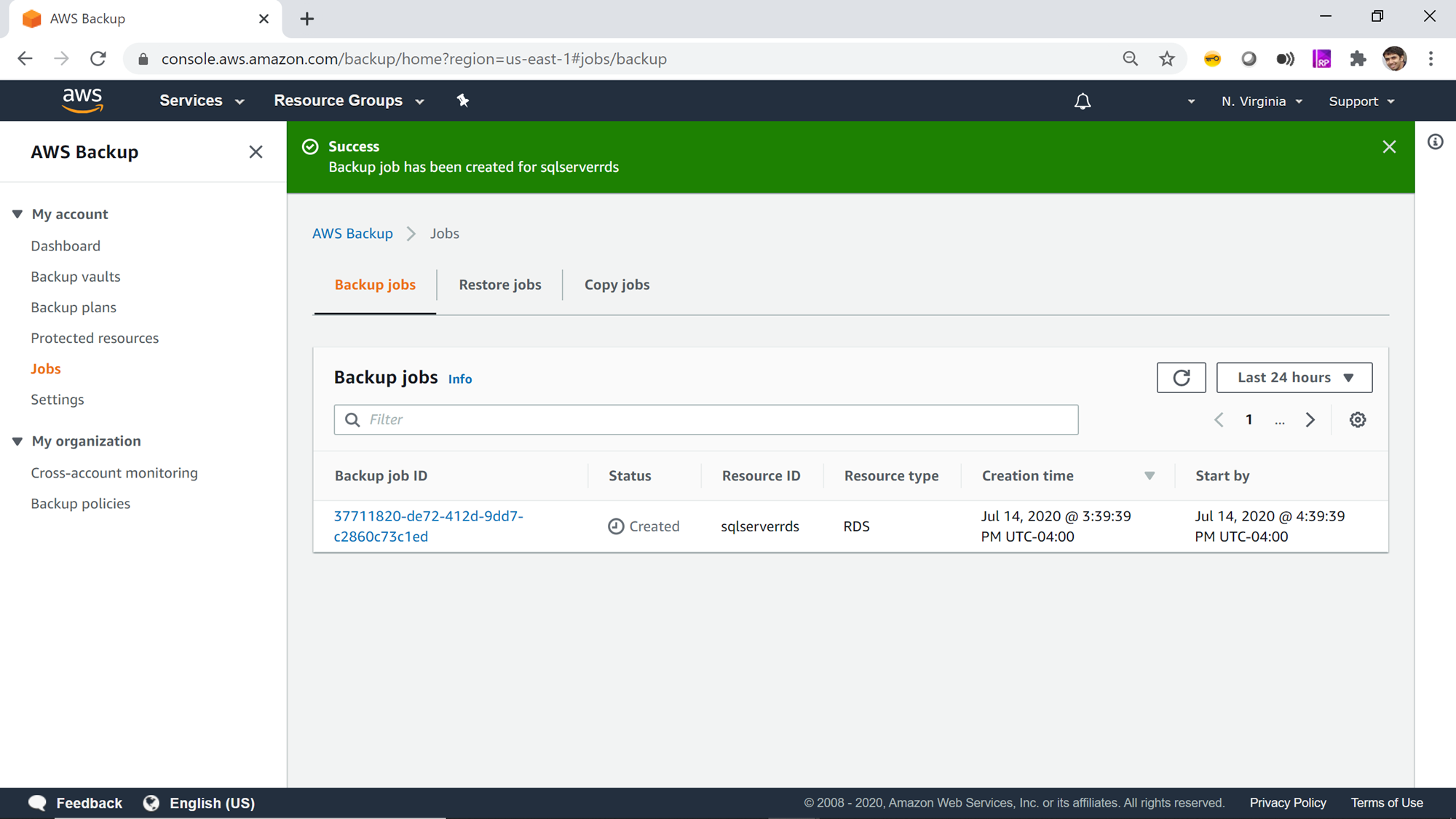 Backing up AWS RDS SQL Server databases with AWS Backup