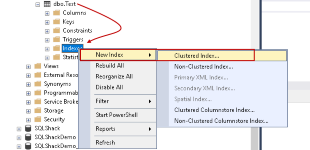 Create Clustered SQL Server Index