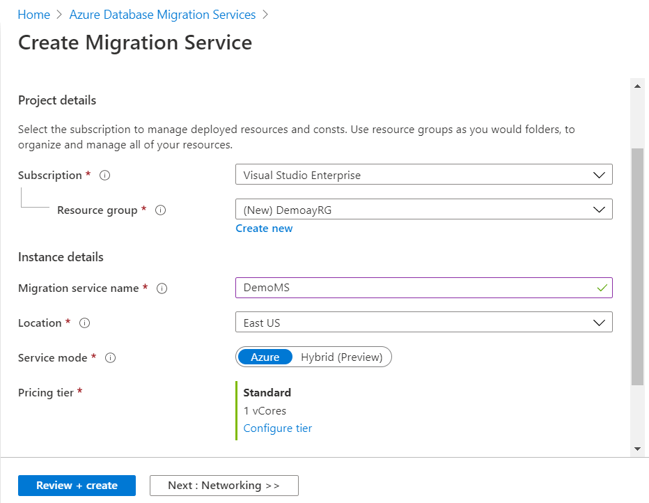 Create Migration Service 