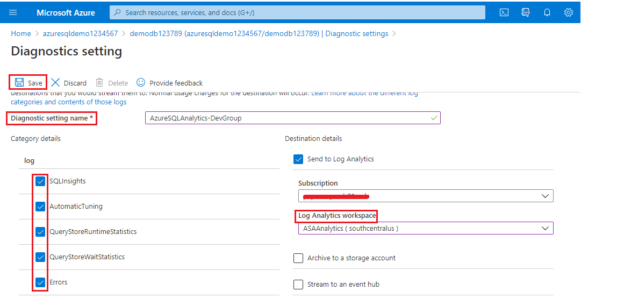 Diagnostic settings - gather metrics