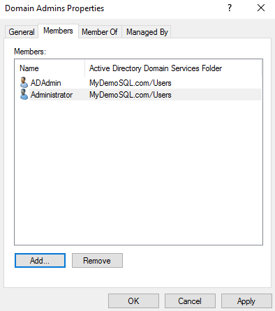 Edit Domain Admins properties