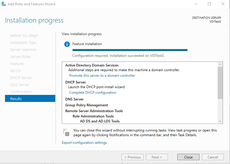 Features installation progress