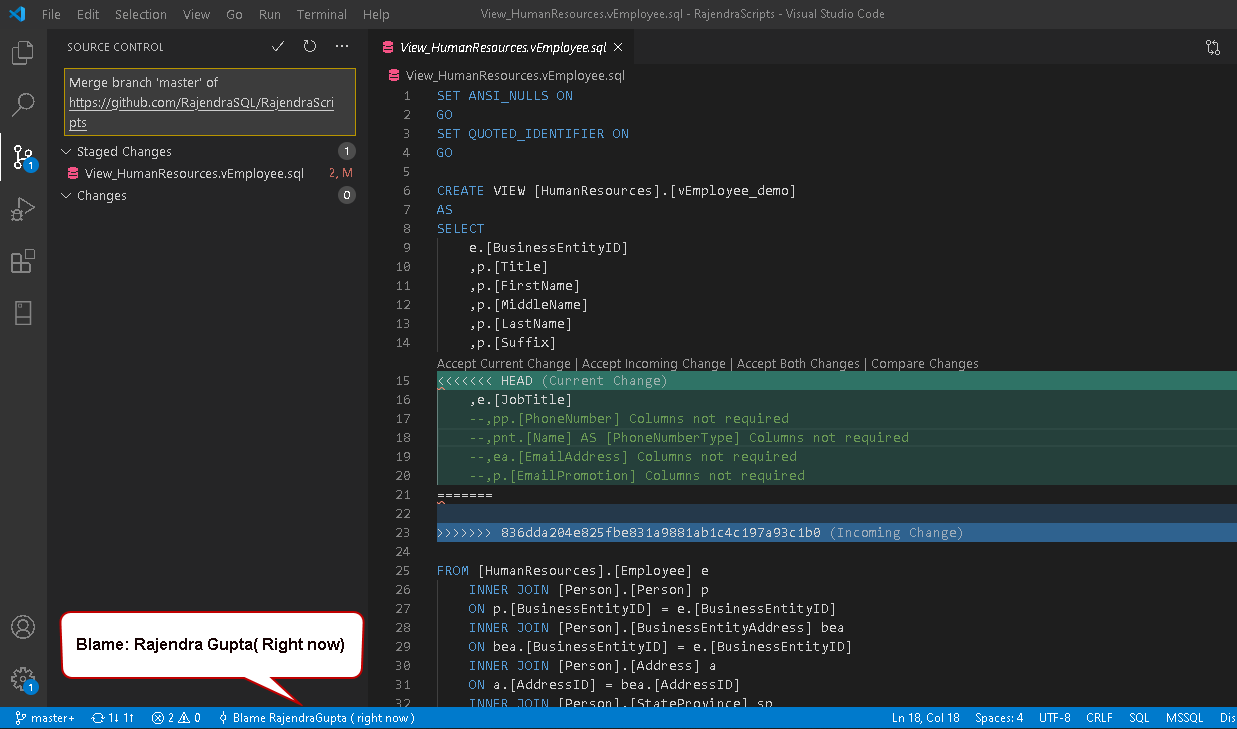 Visual Studio Code (VS Code) integration with Git Source Control