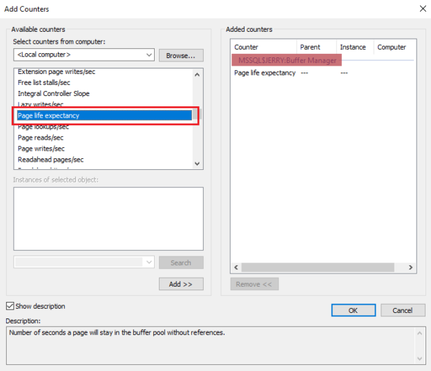 PLE in Windows Performance Monitor