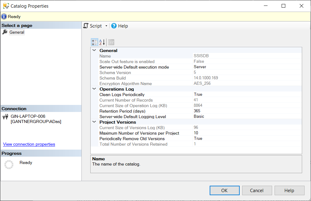 SSISDB Database properties