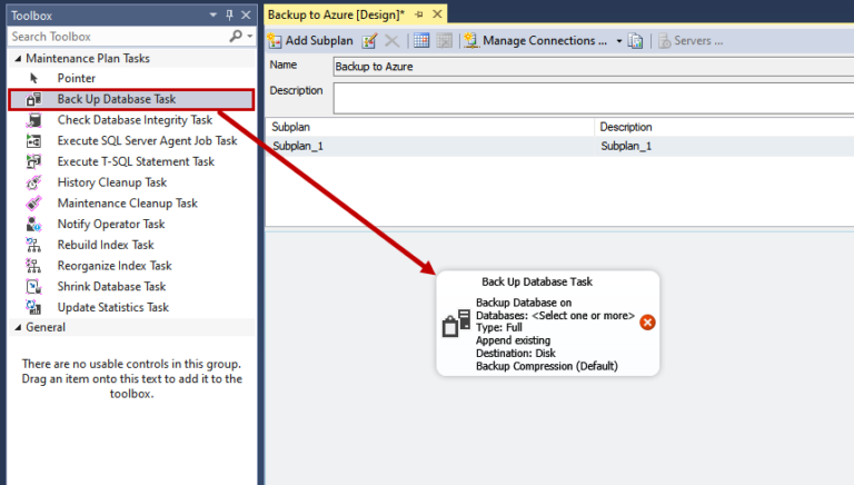 Backup SQL databases to Azure using the database maintenance plan