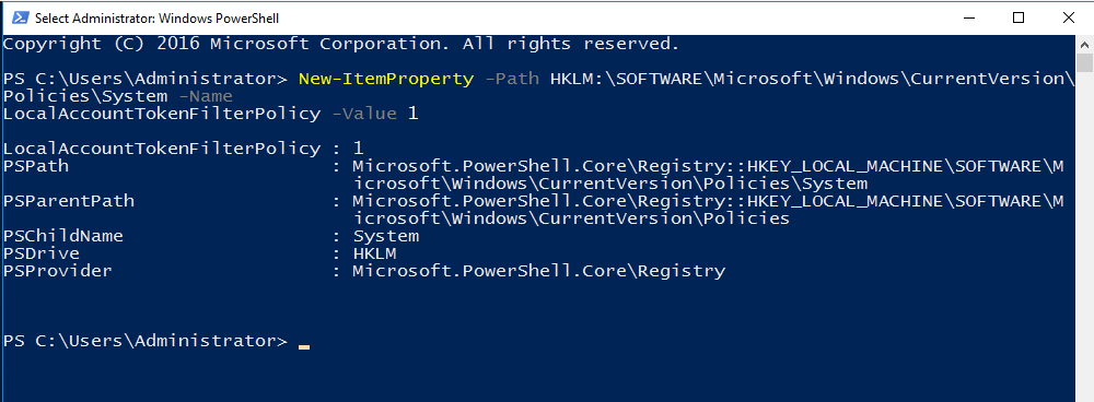 Configure the LocalAccountTokenFilterPolicy settings