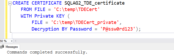 Create a certificate on the secondary replicas 