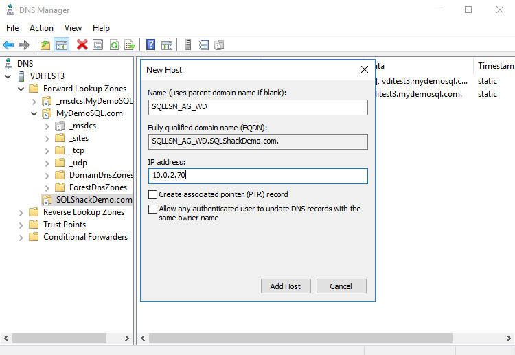 Create a new host in DNS