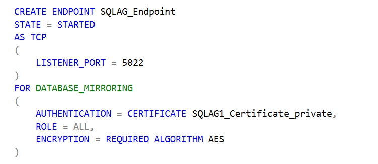 Create an endpoint for the AG communication