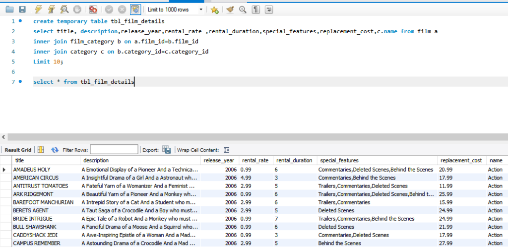 Learn MySQL Create And drop Temp Tables 